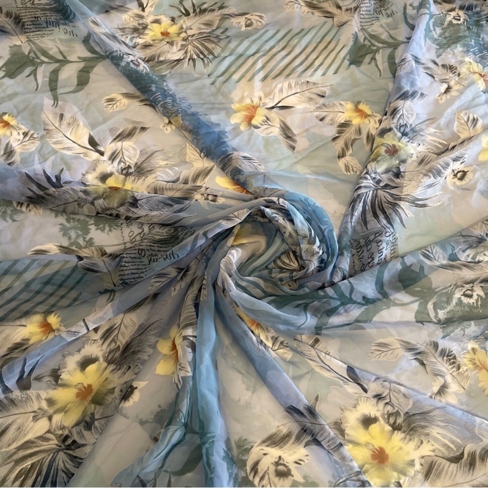 Floral Print Blue and Yellow Multicolor Chiffon Sheer Fabric